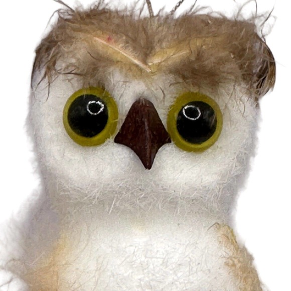 Vintage Flocked White Owl Christmas Ornament Real Feathers Clip-On Hang Bird - Picture 3 of 8